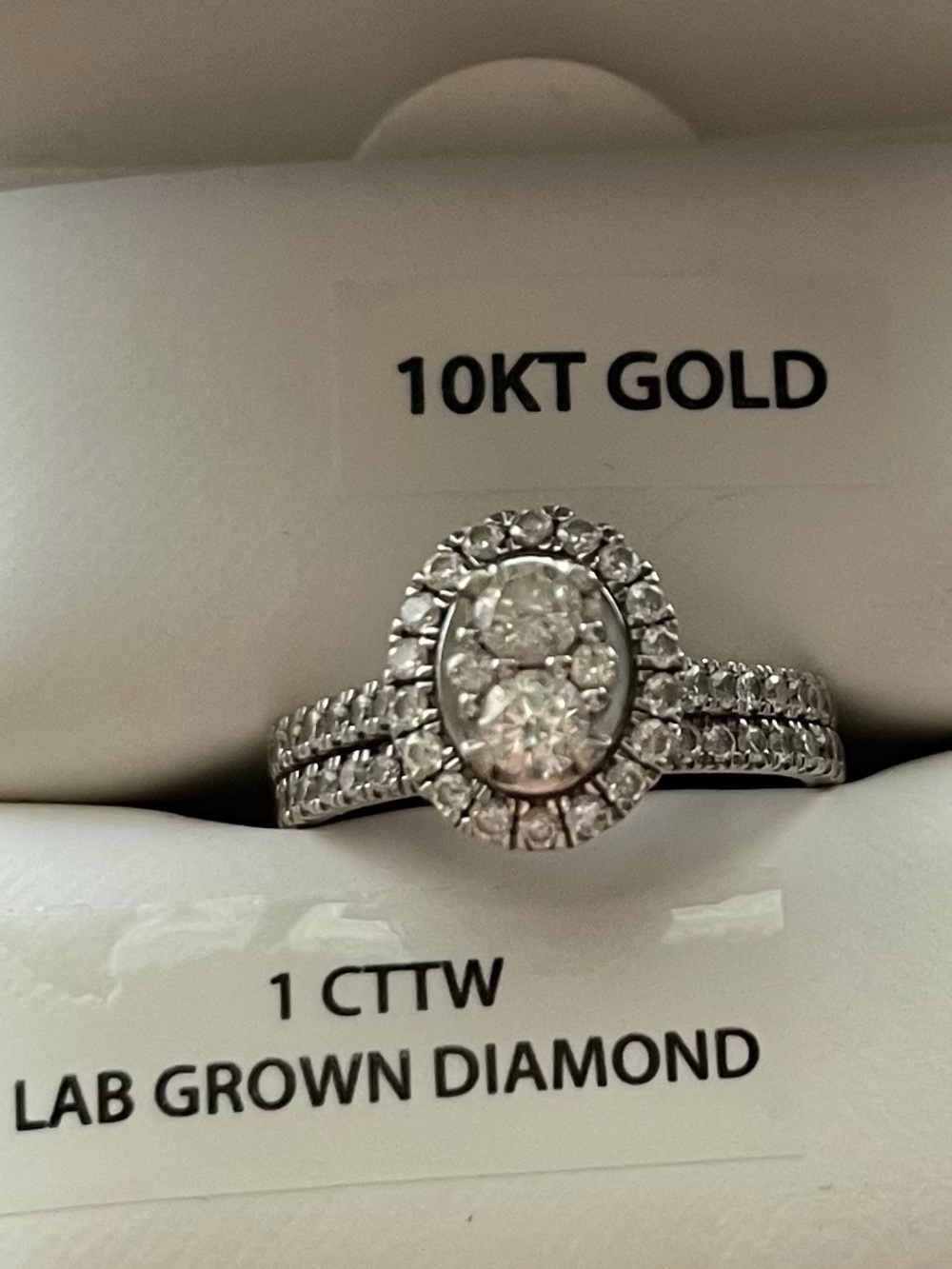 10KT Gold Lab-Grown Diamond Oval Halo Ring in White